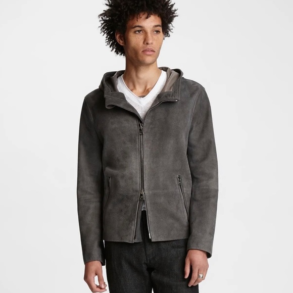 NWT John Varvatos Collection Hooded Leather Jacket Metal Grey 48 38 $1998